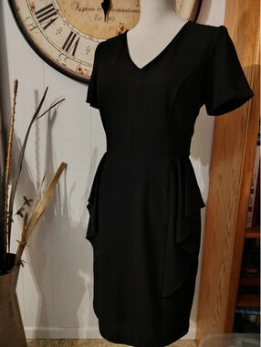 Vintage 90s Just in Time JIT Black Peplum Ruffle Dress Y2K S